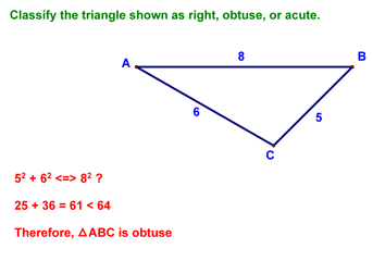Example using the Pythagorean Theorem to classify a triangle
